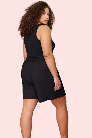 Kadın Büyük Beden Örme Şort Geniş Paça Yüksek Bel Günlük Stil Hafta Sonu Dayanıklı Malzeme