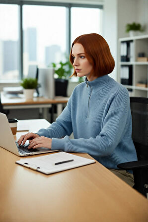 Kadın Oversize Rahat Kesim Düşük Kol Fermuarlı Dik Yaka Triko Selanik Örgü Uzun Kollu Kazak