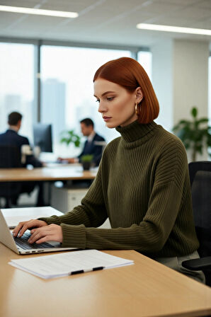 Kadın Oversize Super Crop Balıkçı Yaka Akrilik Triko Kazak Kışlık Günlük Stilinize Yenilik