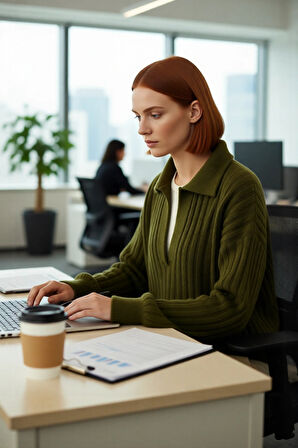 Modern Kadın Oversize Polo Yaka Triko Kazak Rahat Düşük Kol Fitilli Dokusuyla Kış Gardırobunuzun