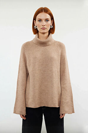 Kadın Balıkçı Yaka Oversize Reglan Kol Triko Kazak Günlük Kullanım İçin Sıcak Tutan Rahat Bir Stil