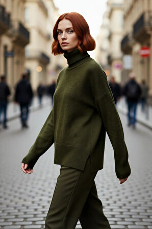 Kadın Rahat Oversize Balıkçı Yaka Triko Kazak Soğuk Havalar İçin Şık Ve Modern Kombinler Kaliteli