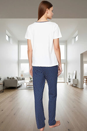 2'li Pijama Takımı Nefes Alan Pamuk Kumaş Puantiyeli Desen Regular Kalıp Tüm Sezon Modern Stil