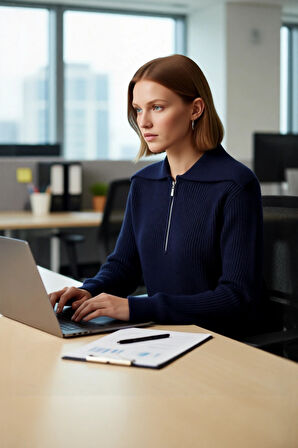 Kadın Orta Kalınlık Akrilik Karışımlı Selanik Dokuma Polo Yaka Triko Kazak Günlük Kullanım