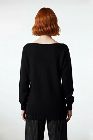 Kadın Oversize Triko Kazak Kayık Yaka İnce Dokulu Rahat Ve Şık İlkbahar Sonbahar Modası Kaliteli