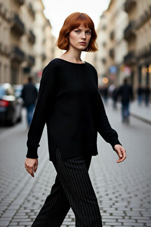 Kadın Oversize Triko Kazak Kayık Yaka İnce Dokulu Rahat Ve Şık İlkbahar Sonbahar Modası Kaliteli