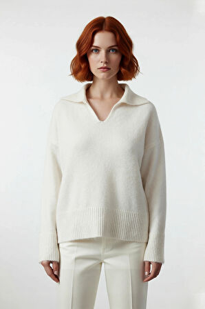 Kadın Günlük Giyim Oversize Kalıp Düşük Kol Triko Kazak Polo Yaka Modern Şıklık Sunan Kışlık Ürün