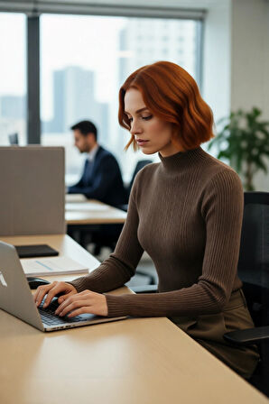 Kadın Uzun Kollu Dik Yaka Fitilli Triko Kazak Fitted Kesim Casual Giyim İçin İdeal Basic Model