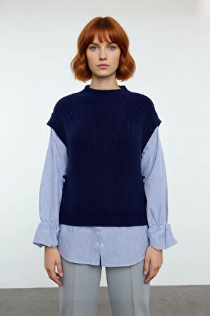 Kadın Basic Regular Kalıp Triko Süveter Gömlek Garnili Yumuşak Dokulu Kış Modası İçin İdeal Bir