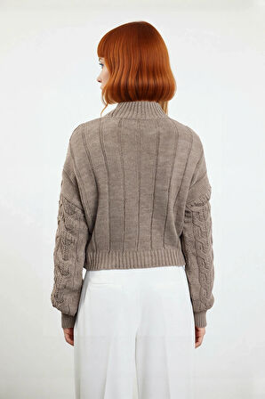 Kadın Basic Oversize Saç Örgü Dik Yaka Crop Triko Kazak Soğuk Havalar İçin Modern Stil Kaliteli