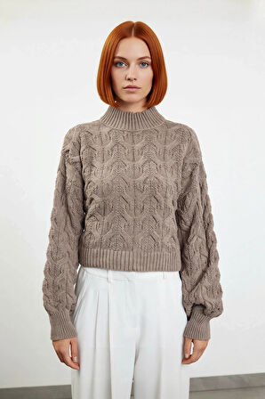 Kadın Basic Oversize Saç Örgü Dik Yaka Crop Triko Kazak Soğuk Havalar İçin Modern Stil Kaliteli