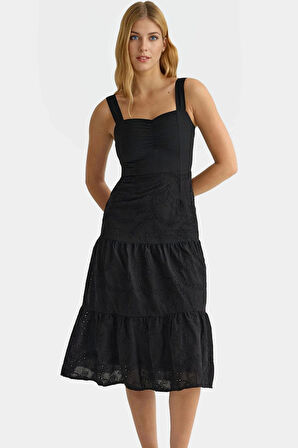 Kolsuz Brode Dokuma Elbise Midi Boy Skater Rahat Yazlık Ve Şık Yüksek Kalite