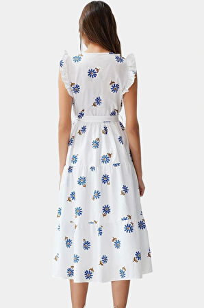 Rahat Terrycotton Kumaş Midi Elbise Kolsuz Kruvaze Yaka Günlük Kullanım Uzun Ömürlü