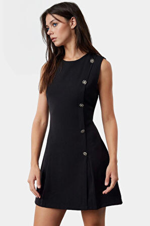 Mini Elbise Bisiklet Yaka A line Polyester Dokuma Kumaş Kaliteli İşçilik Zarifane Tasarım