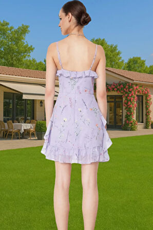 Yazlık Mini Elbise A Kesim Şifon Kumaş V Yaka Çiçekli Desen Rahat Kullanım Uzun Ömürlü Özel Tasarım