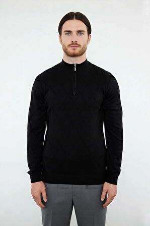 Erkek Casual Şık Regular Fit Pamuk Akrilik Triko Yarım Balıkçı Fermuarlı Kazak Kış İçin Kaliteli