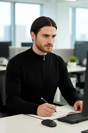 Erkek Casual Şık Regular Fit Pamuk Akrilik Triko Yarım Balıkçı Fermuarlı Kazak Kış İçin Kaliteli