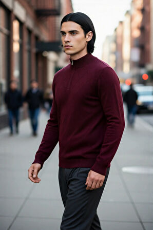 Erkek Casual Şık Regular Fit Pamuk Akrilik Triko Yarım Balıkçı Fermuarlı Kazak Kış İçin Kaliteli