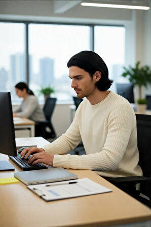 Erkek Uzun Kollu Fitted Kesim Basic Dokulu Triko Kazak Soğuk Havalarda Tarz Sahibi Görünüm