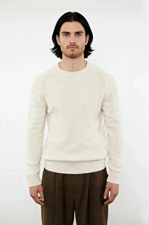 Erkek Uzun Kollu Fitted Kesim Basic Dokulu Triko Kazak Soğuk Havalarda Tarz Sahibi Görünüm