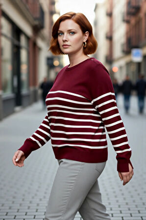 Kadın Bisiklet Yaka Çizgili Triko Kazak Standart Kol Rahat Kalıp Günlük Sonbahar Kış Şıklığı