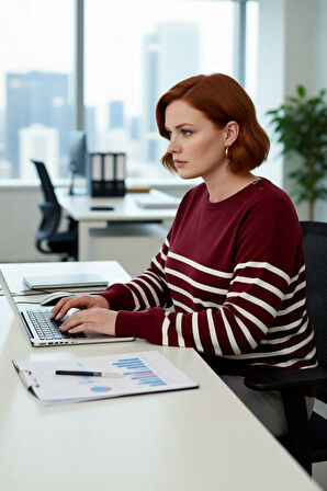 Kadın Bisiklet Yaka Çizgili Triko Kazak Standart Kol Rahat Kalıp Günlük Sonbahar Kış Şıklığı