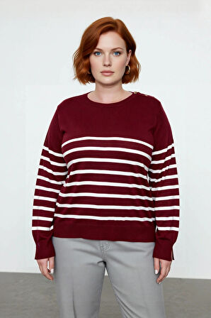 Kadın Bisiklet Yaka Çizgili Triko Kazak Standart Kol Rahat Kalıp Günlük Sonbahar Kış Şıklığı