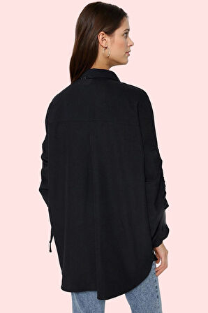 Kadın Günlük Gömlek Büzgülü Kollar Dokuma Kumaş Rahat Kalıp Tüm Sezonlar Dayanıklı Malzeme