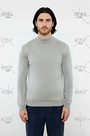 Erkek Şık Fitted Kalıp Düz Desen Dik Yaka Triko Kazak Soğuk Havalar İçin İdeal Konforlu Uzun Kollu