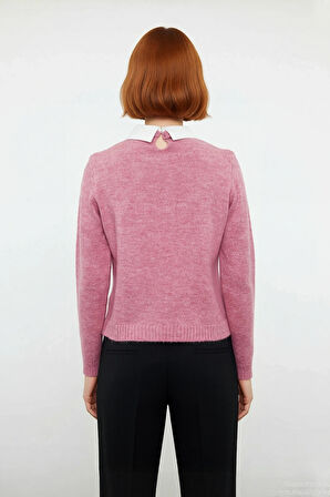 Kadın Günlük Ve Ofis Şıklığı İçin Regular Kalıp Taşlı Triko Kazak Tek Plaka Dokuma Rahatlığında