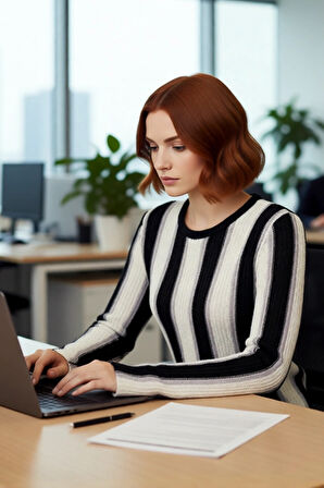 Kadın Şık Bisiklet Yaka Renk Bloklu Desenli İnce Triko Uzun Kollu Pamuk Polyester Günlük Kazak