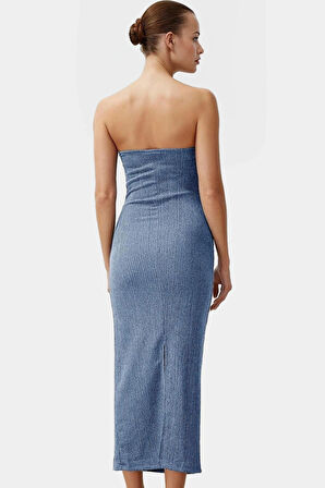 Yazlık Midi Elbise Kolsuz Bodycon Polyester Örme Kumaş Uzun Ömürlü Şık Görünüm