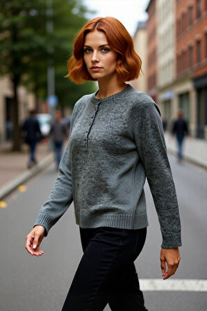 Kadın Triko Kazak Düğmeli Bisiklet Yaka Reglan Kol Orta Kalınlık Kış Mevsimi İçin Casual Şıklık