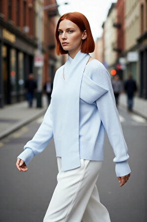 Kadınlara Özel Oversize Rahat Düşük Kol Şal Yaka İki Parça Triko Kazak Akrilik Konforuyla Kaliteli