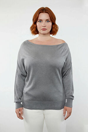 Kadın Basic Siluet Standart Kol Carmen Yaka Triko Kazak Günlük Kombinler İçin Çok Yönlü Kaliteli