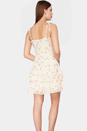 Kolsuz A line Mini Elbise Şifon Dokuma Polyester Yazlık Mükemmel Uyum Konforlu Kesim
