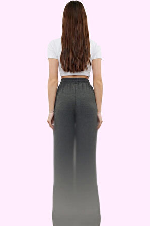 Kadın Düz Desen Normal Bel Geniş Paça Örme Pantolon Casual Günlük Yaz Aylarının Vazgeçilmezi