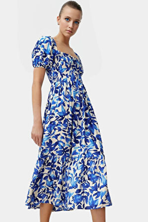 Rahat Giyim Yazlık Çiçekli Shally Dokuma Viskoz Elbise Mükemmel Uyum Konforlu Kesim