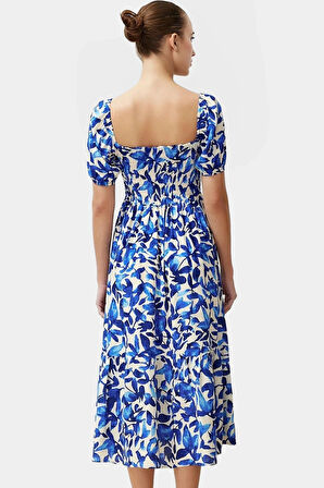 Rahat Giyim Yazlık Çiçekli Shally Dokuma Viskoz Elbise Mükemmel Uyum Konforlu Kesim