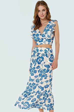 Plaj Şıklığı İçin Puantiyeli Viskoz Bluz Etek Takım Özel Tasarım Dayanıklı Malzeme