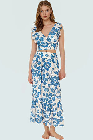 Plaj Şıklığı İçin Puantiyeli Viskoz Bluz Etek Takım Özel Tasarım Dayanıklı Malzeme