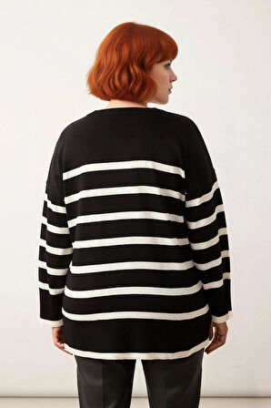 Kadın Casual Ortamlar İçin İdeal Uzun Kollu Orta Kalınlıkta Çizgili Bisiklet Yaka Triko Kazak