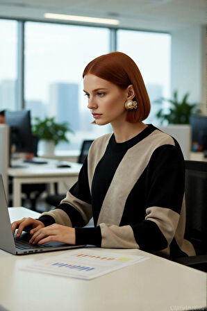 Kadın Basic Bisiklet Yaka Renk Bloklu Düşük Kollu Akrilik Triko Kazak Kış Günleri İçin İdeal