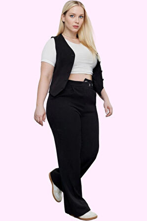 Kadın Büyük Beden Finike Dokuma Uzun Pantolon Yüksek Bel Wide Leg Günlük Dayanıklı Malzeme