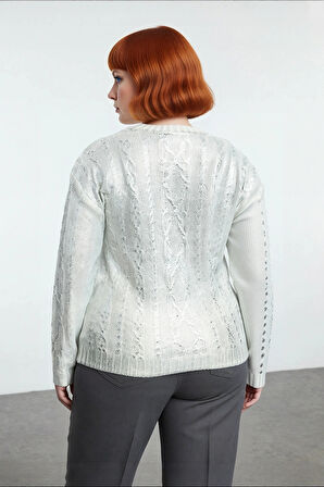 Kadın Bisiklet Yaka Regular Kalıp Varaklı Saç Örgü Triko Kazak Kış Günleri İçin Konforlu Zarafet