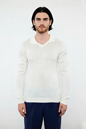 Erkek Düz Desen Fitted Polo Yaka Akrilik Triko Kazak Günlük Kullanım İçin Rahat ve Modern Kaliteli