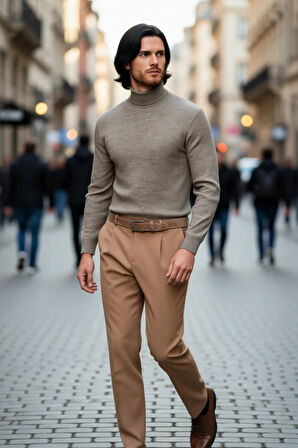 Erkekler İçin Düz Desen Balıkçı Yaka Akrilik Triko Kazak Kış Sezonunda Rahatlığı Ve Zarafeti