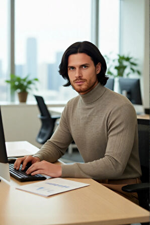 Erkekler İçin Düz Desen Balıkçı Yaka Akrilik Triko Kazak Kış Sezonunda Rahatlığı Ve Zarafeti