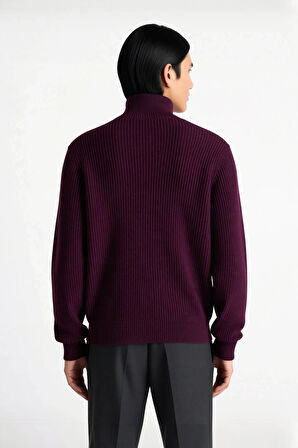 Erkek Casual Giyim İçin İdeal Regular Fit Düz Desen Fermuarlı Balıkçı Yaka Kalın Triko Kazak