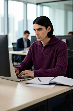 Erkek Casual Giyim İçin İdeal Regular Fit Düz Desen Fermuarlı Balıkçı Yaka Kalın Triko Kazak